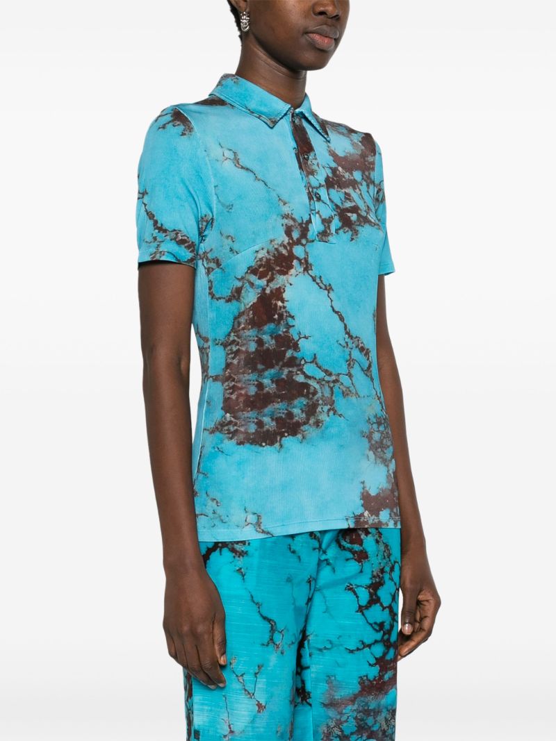 Blue Marble-print Polo Shirt
