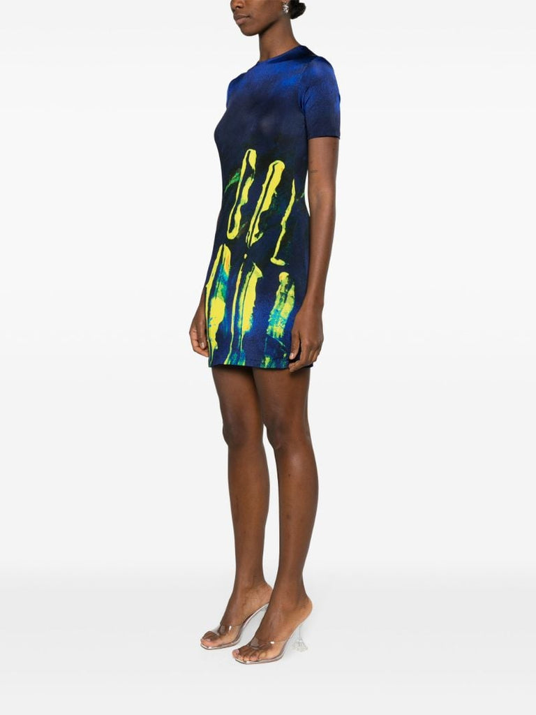 Blue Abstract-print T-shirt Dress