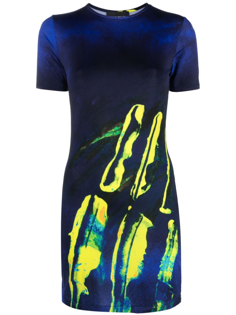 Blue Abstract-print T-shirt Dress
