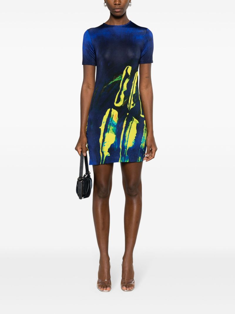 Blue Abstract-print T-shirt Dress