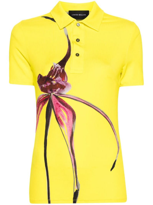 Yellow Floral-print Polo Shirt