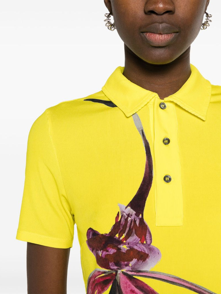 Yellow Floral-print Polo Shirt