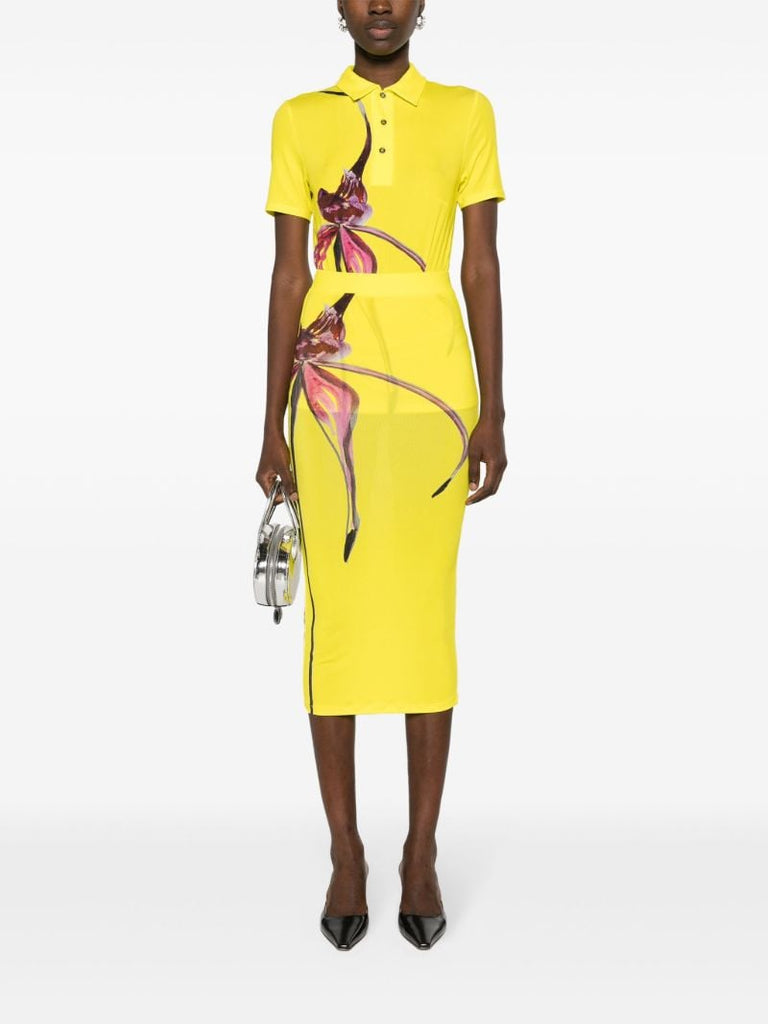 Yellow Floral-print Polo Shirt