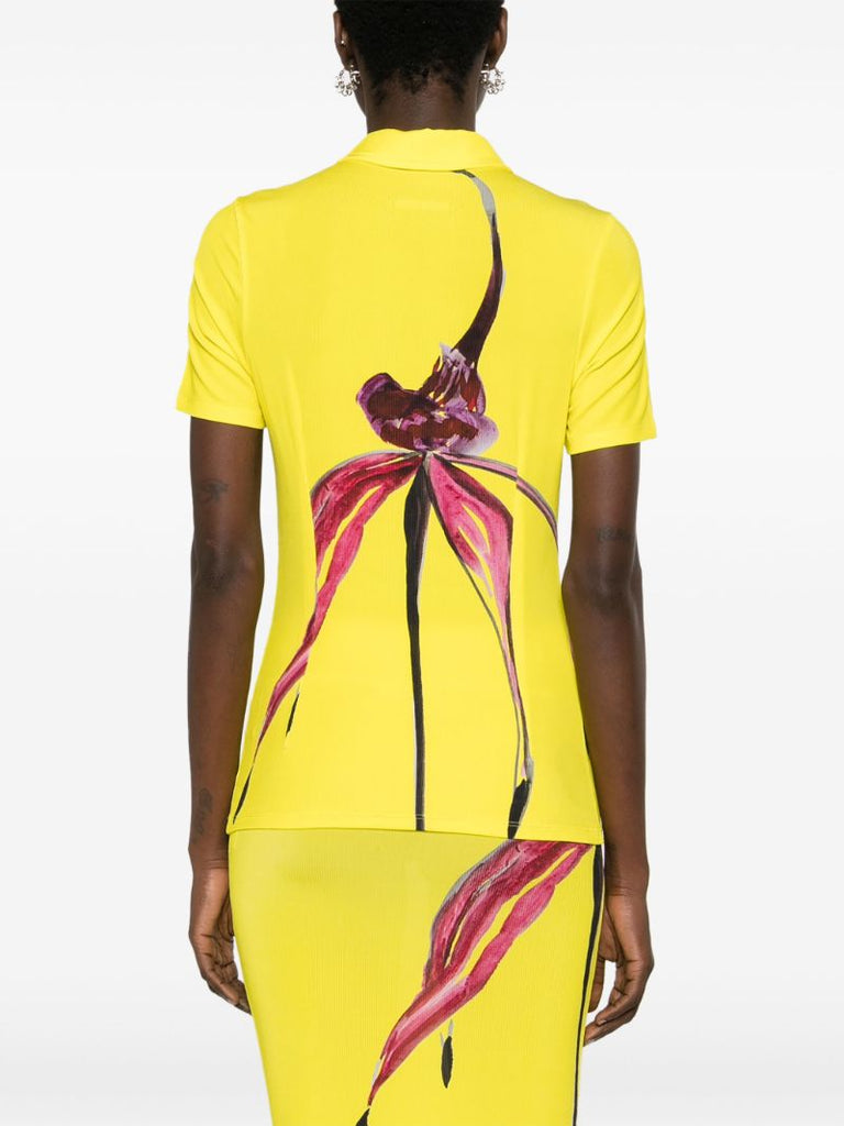 Yellow Floral-print Polo Shirt