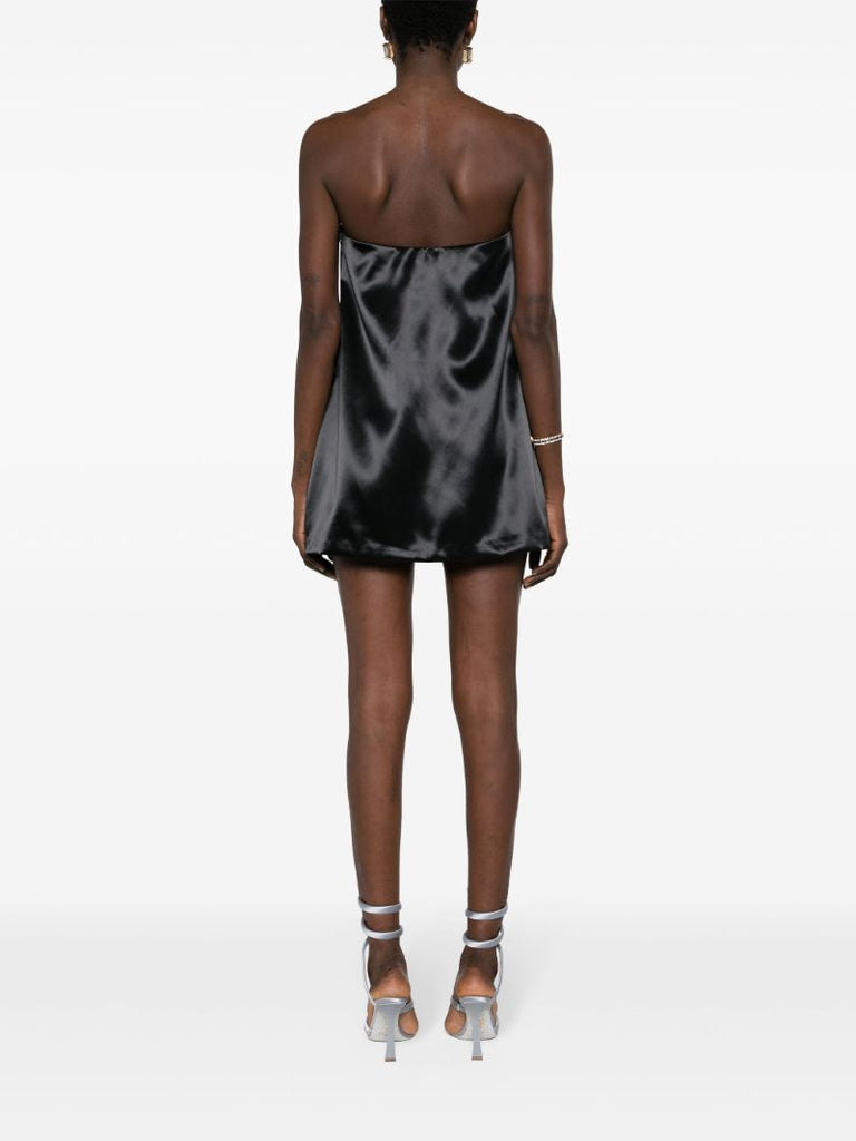 Black Knotted Satin Mini Dress