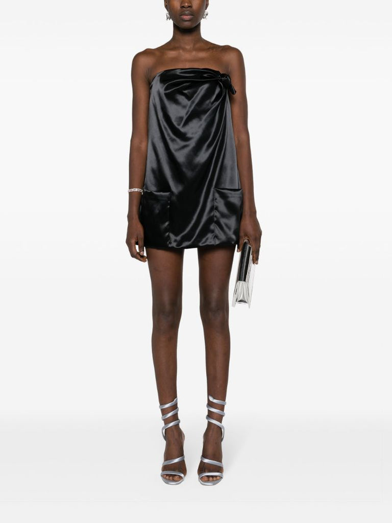 Black Knotted Satin Mini Dress
