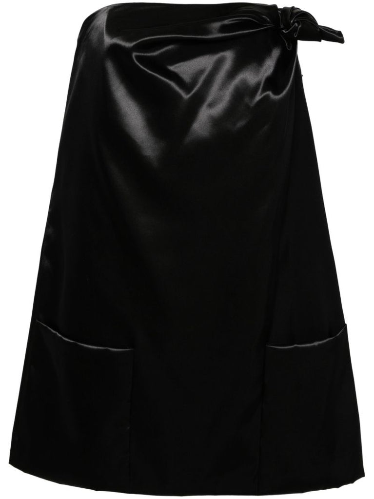 Black Knotted Satin Mini Dress