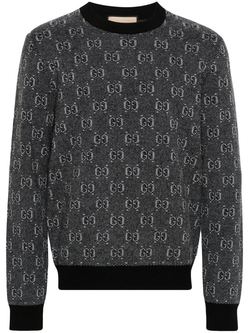 Grey Logo-jacquard Wool Sweater