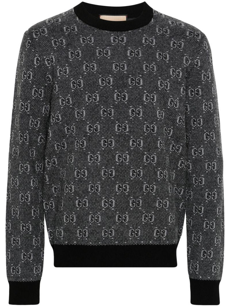 Grey Logo-jacquard Wool Sweater