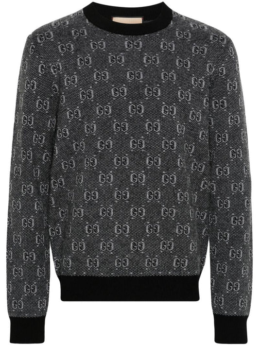 Grey Logo-jacquard Wool Sweater