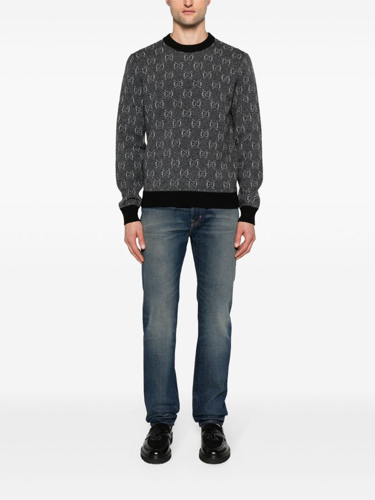 Grey Logo-jacquard Wool Sweater