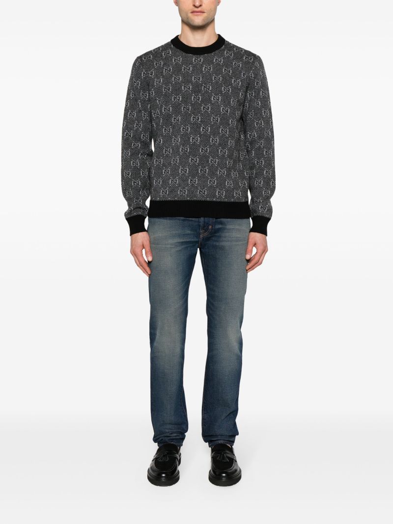 Grey Logo-jacquard Wool Sweater