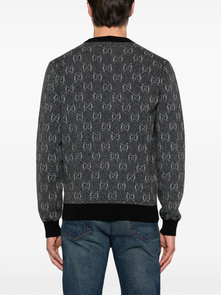 Grey Logo-jacquard Wool Sweater