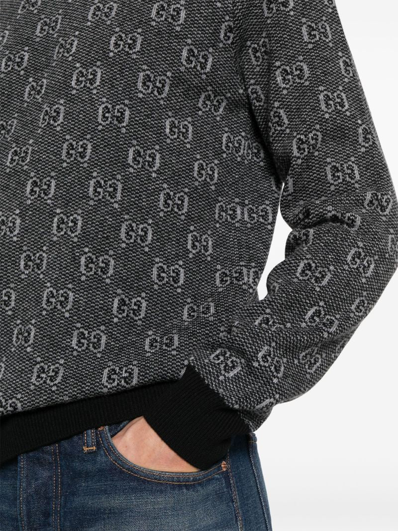 Grey Logo-jacquard Wool Sweater