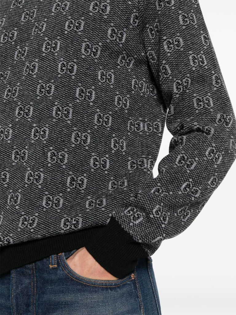 Grey Logo-jacquard Wool Sweater