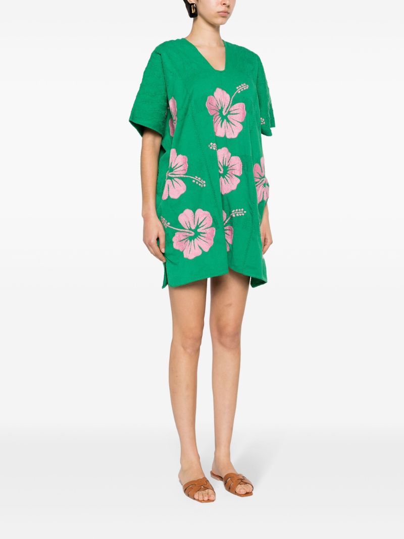 Green Hibiscus-embroidery Cotton Kaftan