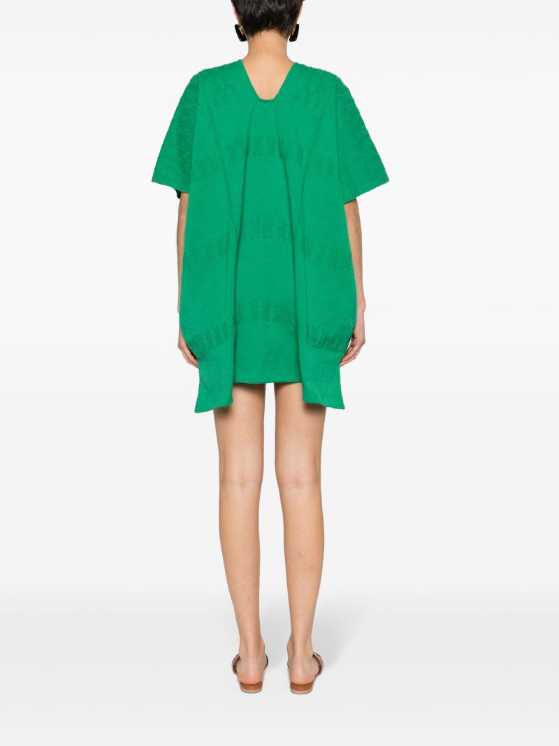 Green Hibiscus-embroidery Cotton Kaftan