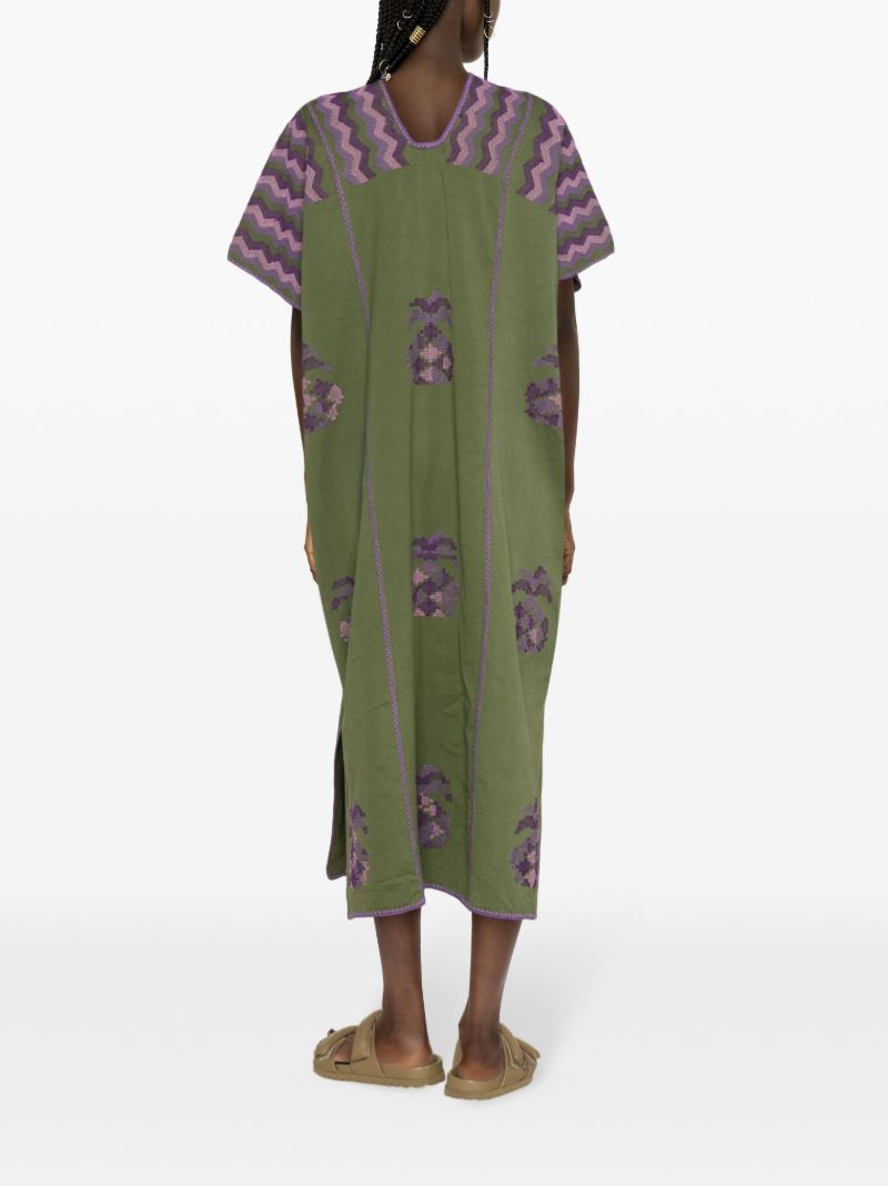 Green Embroidered Cotton Midi Dress