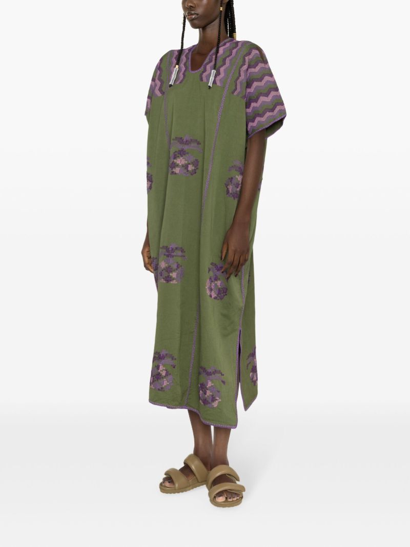 Green Embroidered Cotton Midi Dress