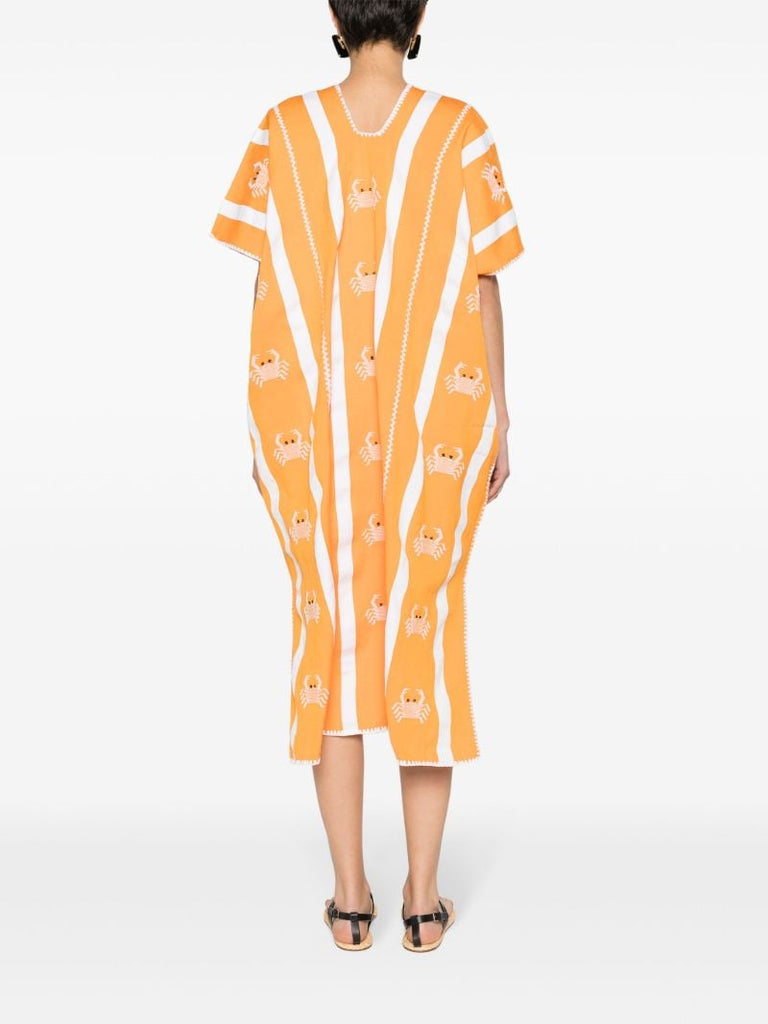 Orange Crab-embroidery Cotton Kaftan