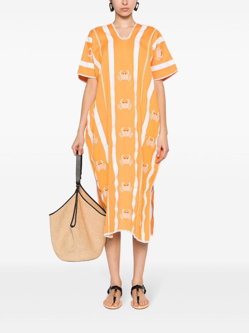 Orange Crab-embroidery Cotton Kaftan