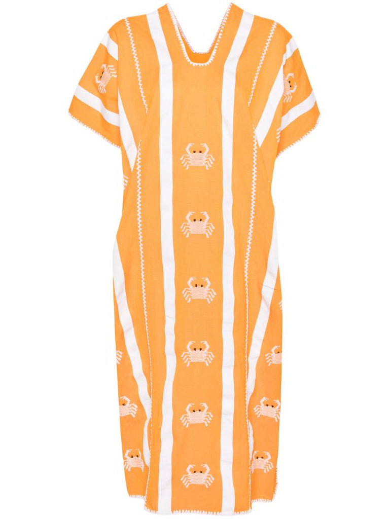 Orange Crab-embroidery Cotton Kaftan