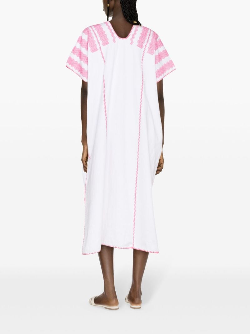 Pink Embroidered Cotton Midi Dress