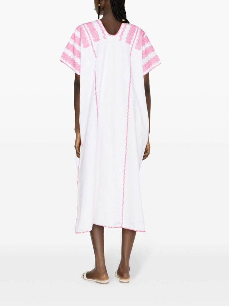 Pink Embroidered Cotton Midi Dress