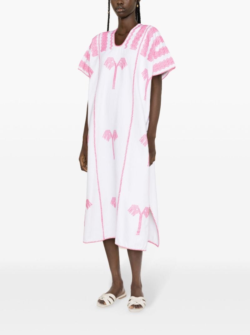Pink Embroidered Cotton Midi Dress