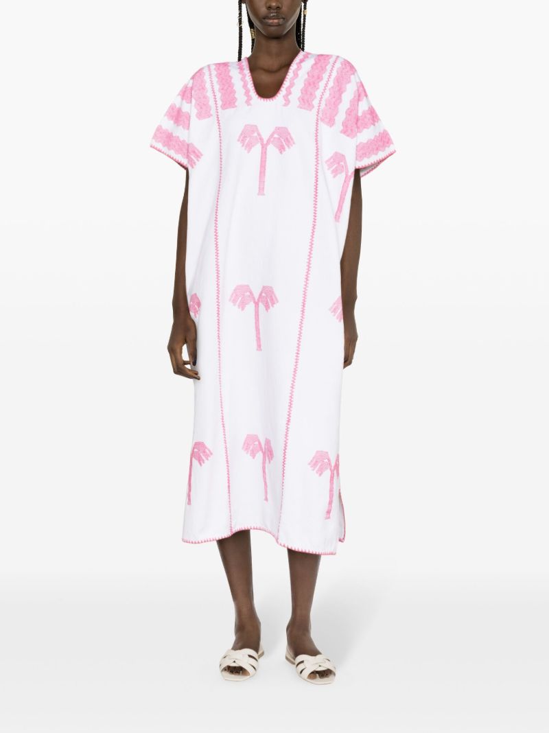 Pink Embroidered Cotton Midi Dress