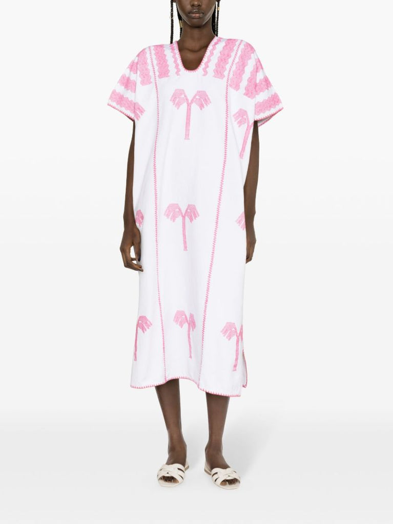 Pink Embroidered Cotton Midi Dress
