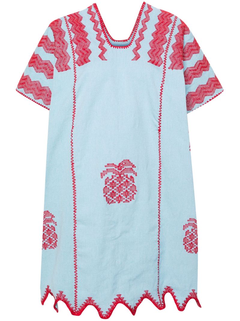 Blue Pineapple-embroidery Cotton Kaftan