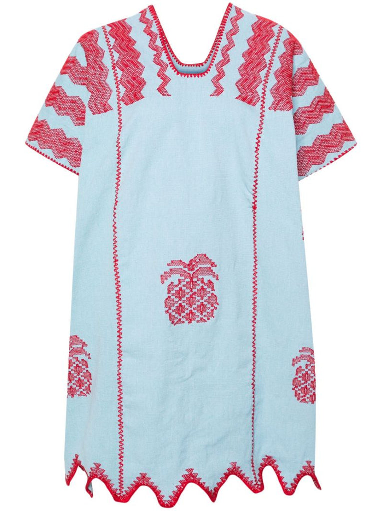 Blue Pineapple-embroidery Cotton Kaftan