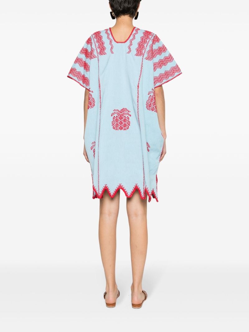 Blue Pineapple-embroidery Cotton Kaftan