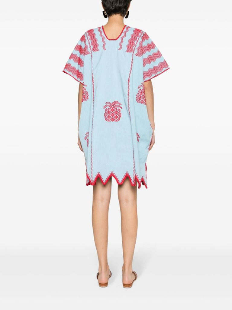 Blue Pineapple-embroidery Cotton Kaftan