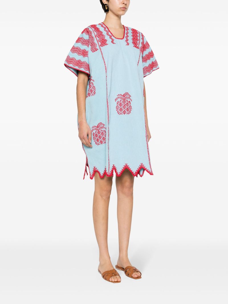Blue Pineapple-embroidery Cotton Kaftan