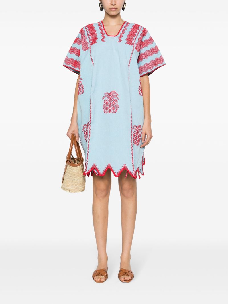 Blue Pineapple-embroidery Cotton Kaftan