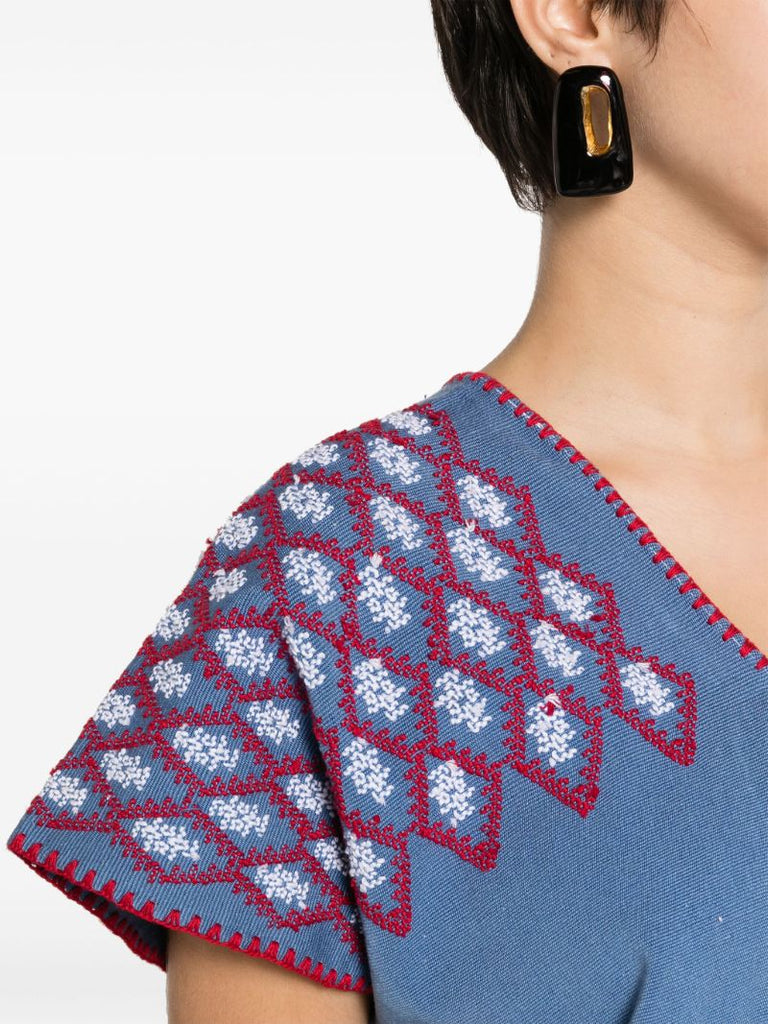 Blue Embroidered Cotton Kaftan