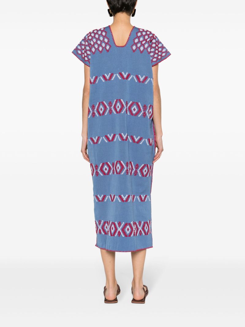 Blue Embroidered Cotton Kaftan