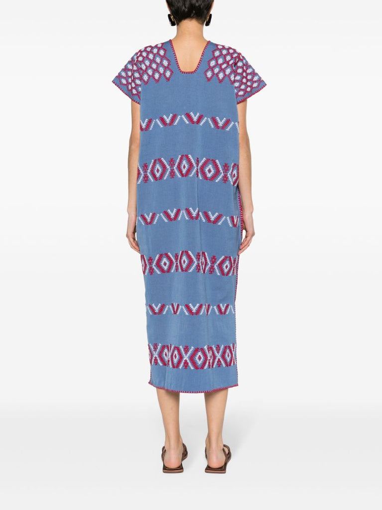 Blue Embroidered Cotton Kaftan