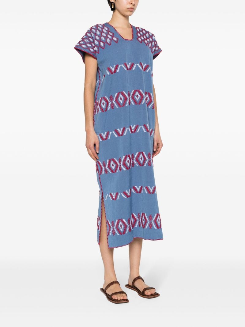 Blue Embroidered Cotton Kaftan