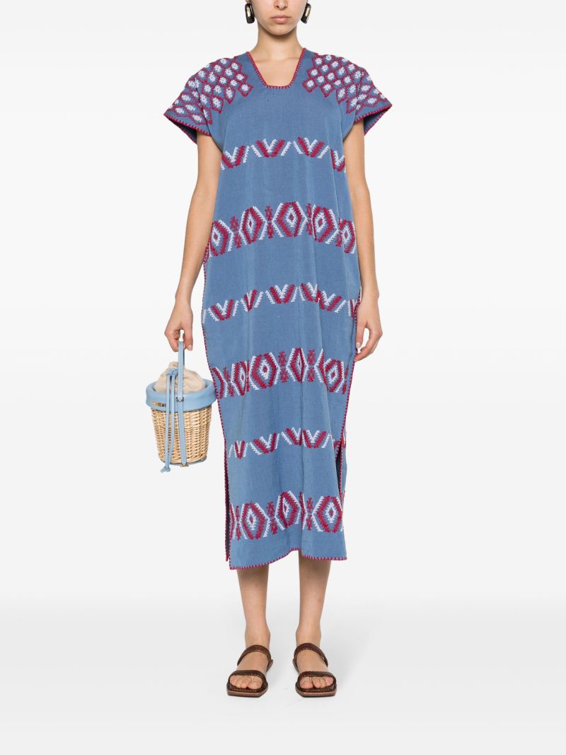 Blue Embroidered Cotton Kaftan
