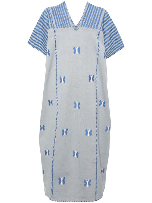 Grey Butterfly-embroidery Cotton Kaftan