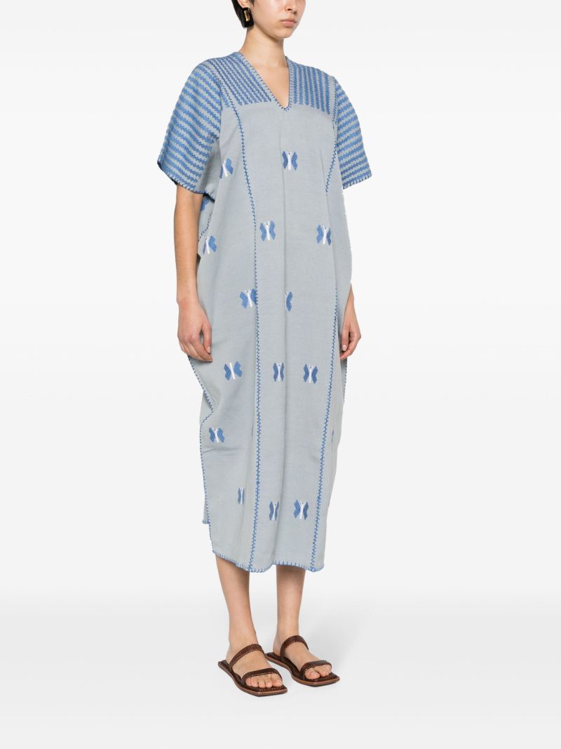 Grey Butterfly-embroidery Cotton Kaftan