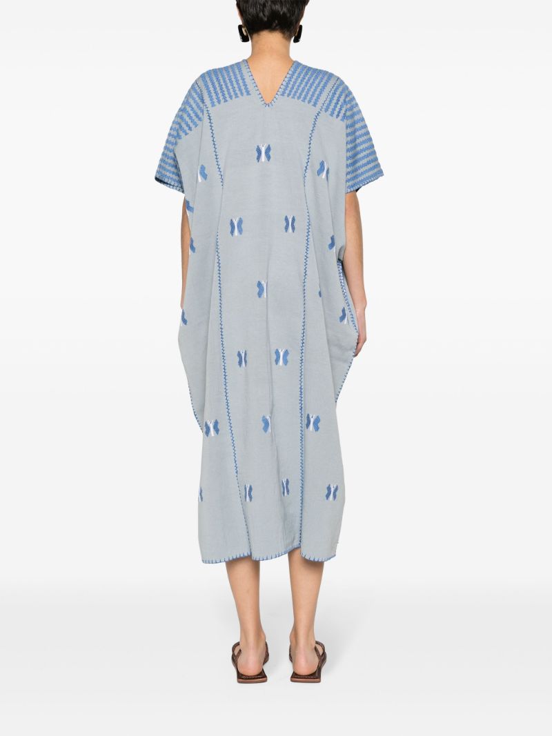 Grey Butterfly-embroidery Cotton Kaftan