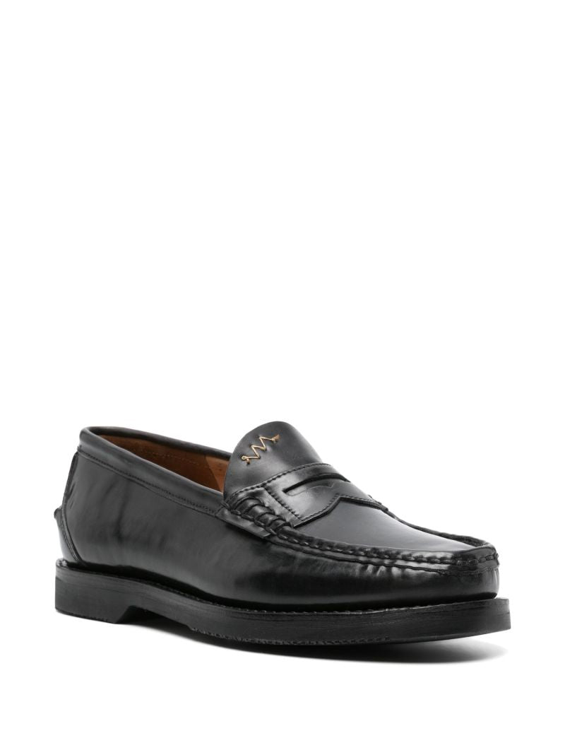Black Fabro-folk Leather Loafers