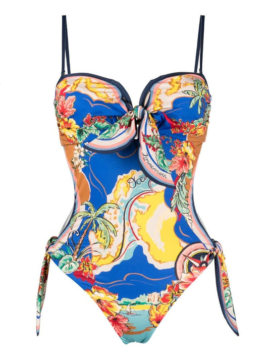 Blue Alight Nautical Map Swimsuit