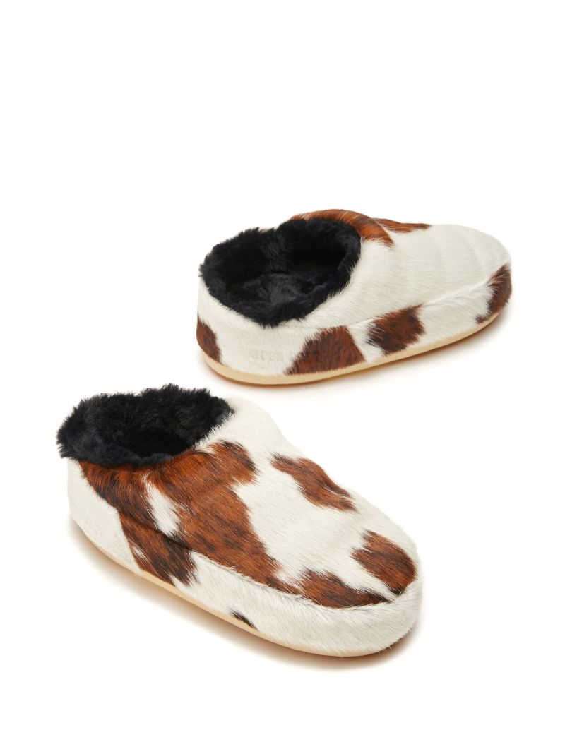 White Cow-print Pony Hair Mules