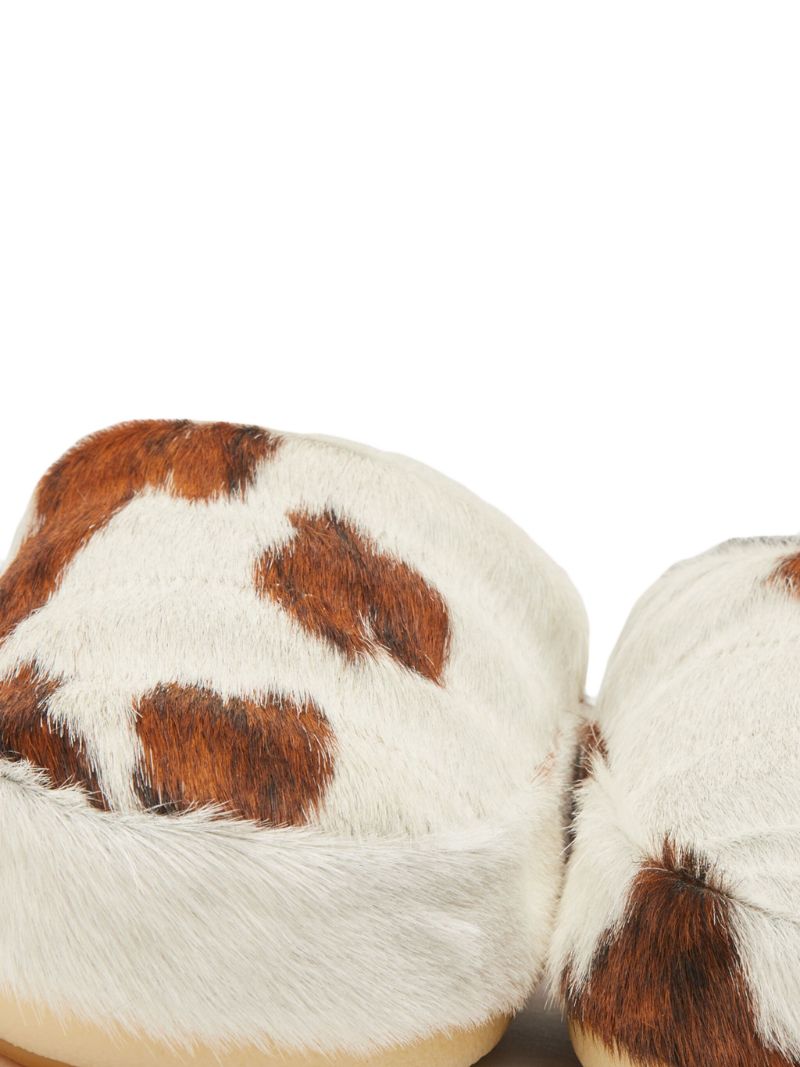White Cow-print Pony Hair Mules