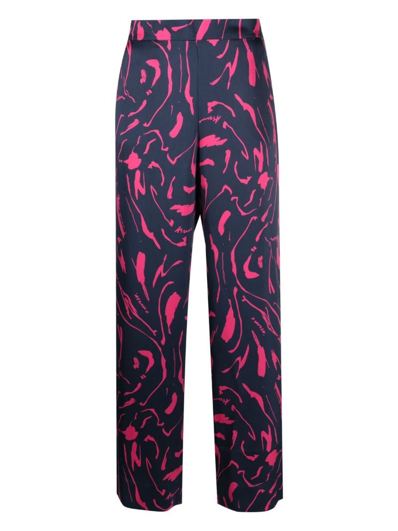 Navy Tide-print Silk Pyjama Bottoms